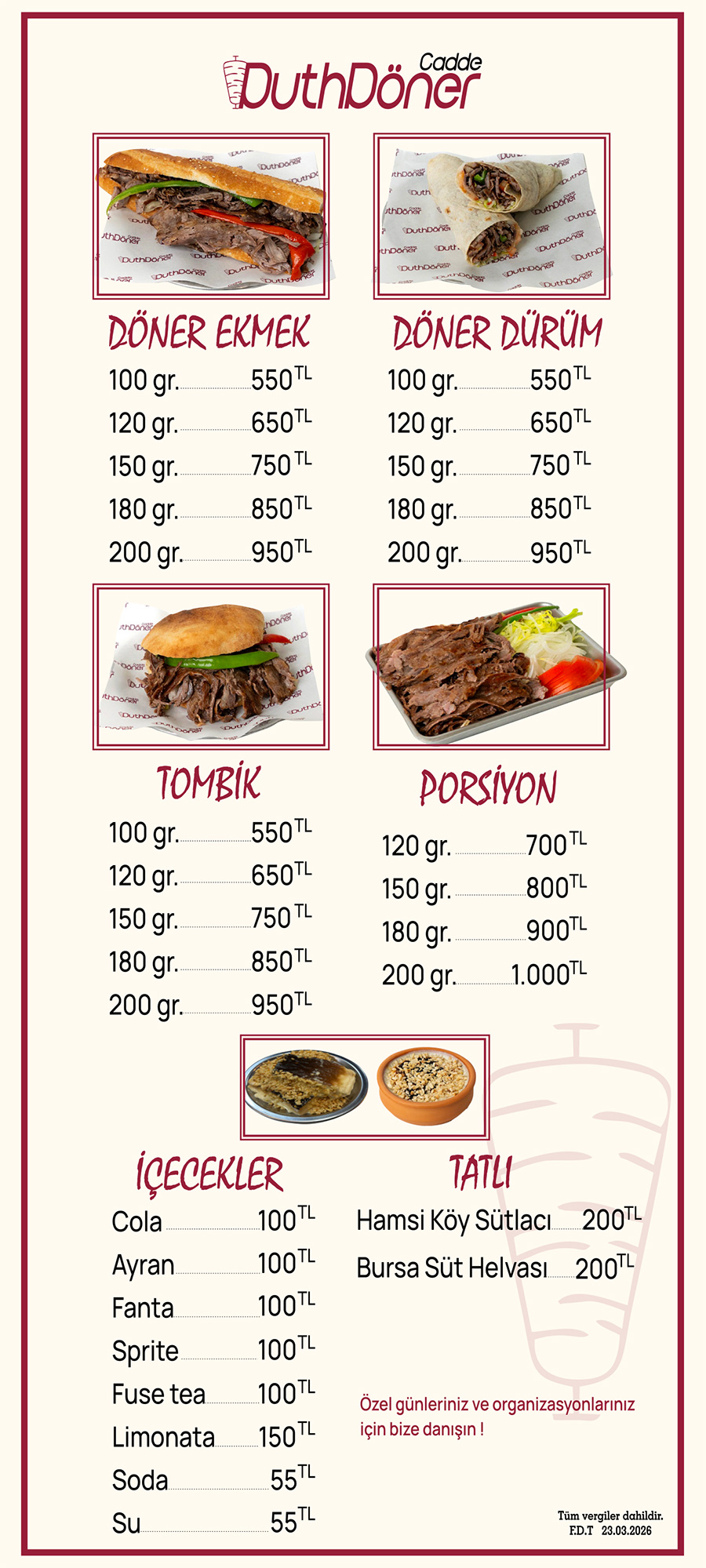 Duth Döner Cadde Menü